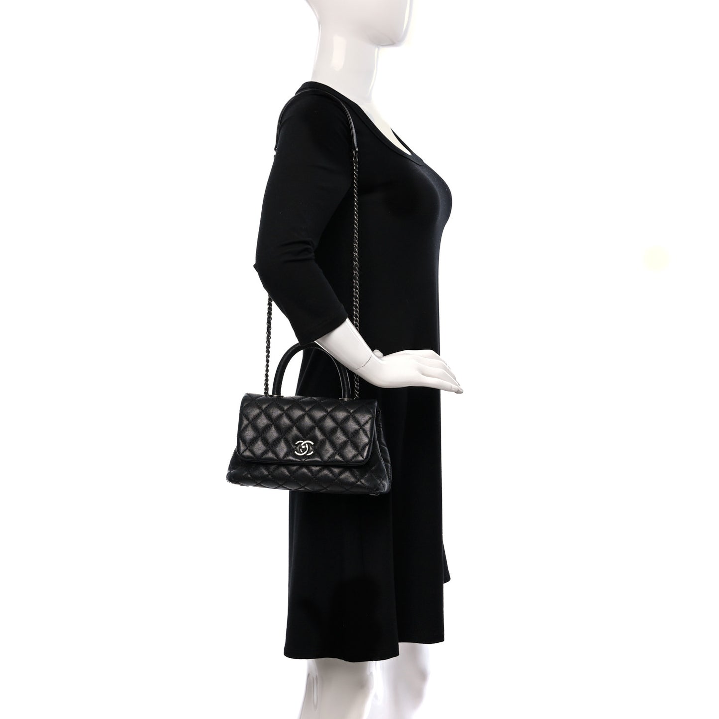 Caviar Quilted Mini Coco Handle Flap Black