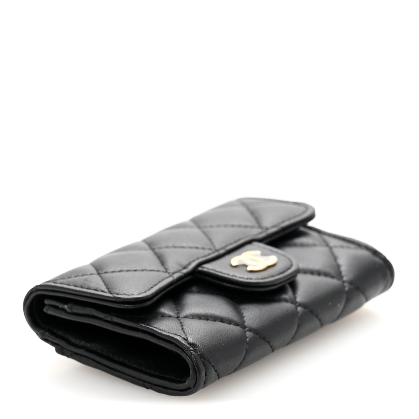 Lambskin Quilted Flap Card Holder Wallet Black