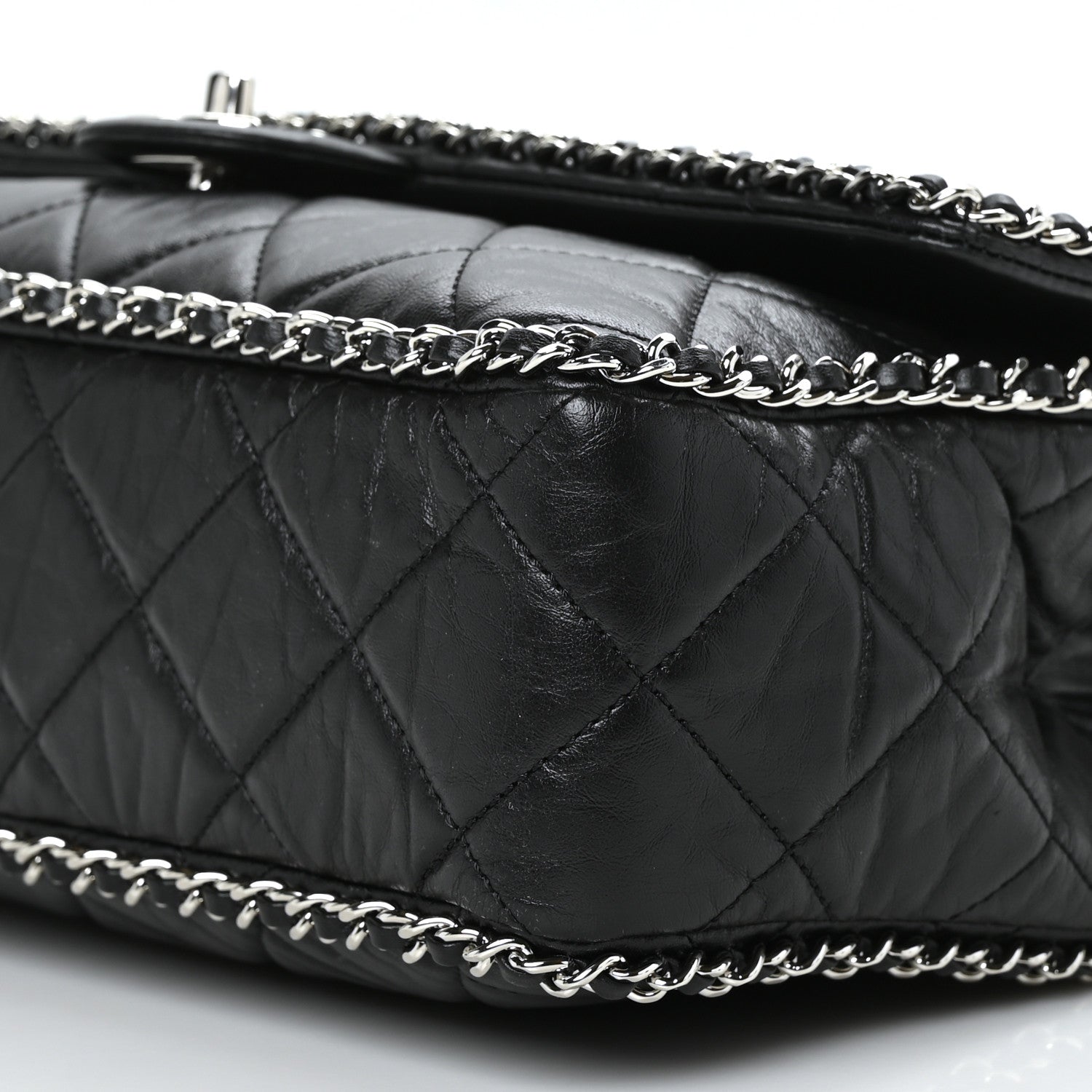 Chanel Crumpled Calfskin Quilted Large Chain All Over Flap Bag Black 9 of 9