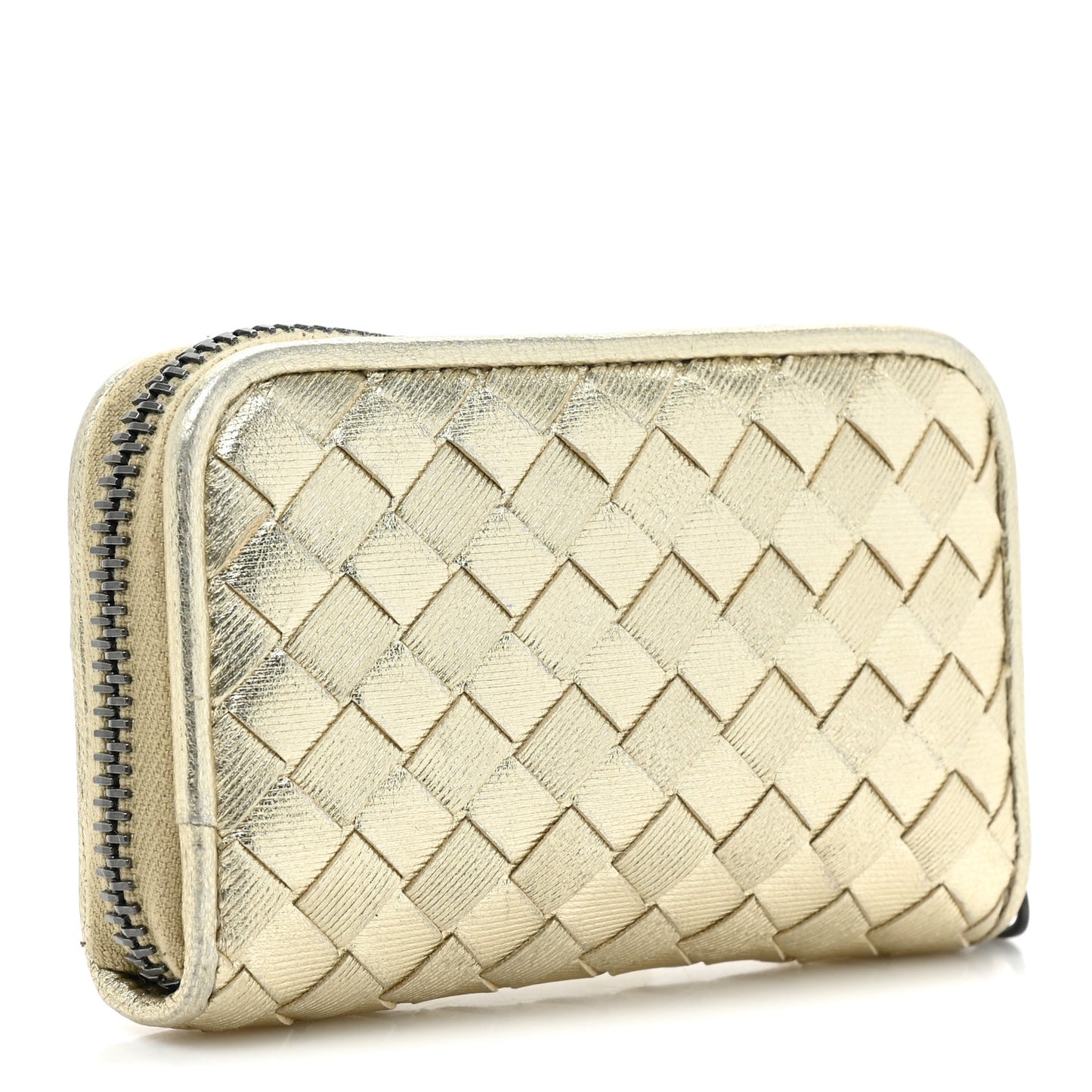 Metallic Nappa Intrecciato Zip Around Coin Purse Gold