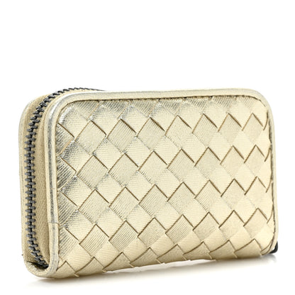 Bottega Veneta Metallic Nappa Intrecciato Zip Around Coin Purse Gold 3 of 10