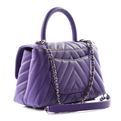 Chanel Caviar Chevron Quilted Mini Coco Handle Flap Purple 2 of 11