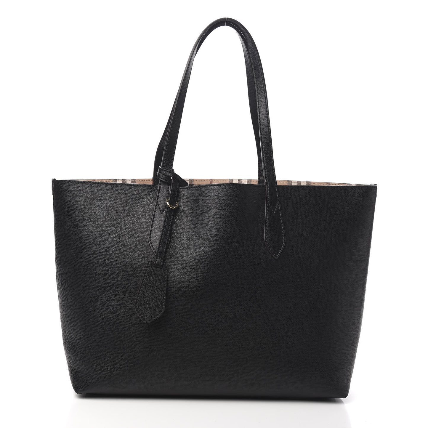 Grainy Calfskin Haymarket Check Medium Reversible Tote Black