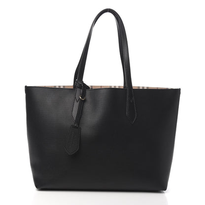 Burberry Grainy Calfskin Haymarket Check Medium Reversible Tote Black 2 of 15