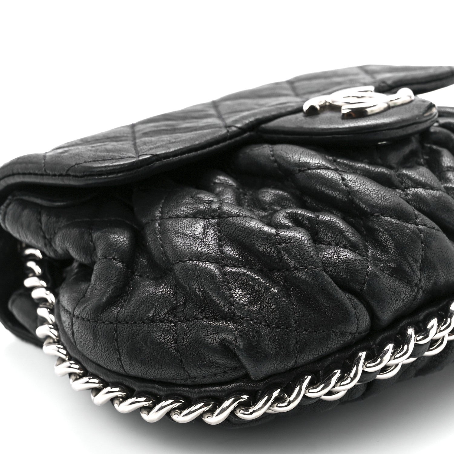 Chanel Metallic Washed Lambskin Quilted Mini Chain Around Flap Black 9 of 11