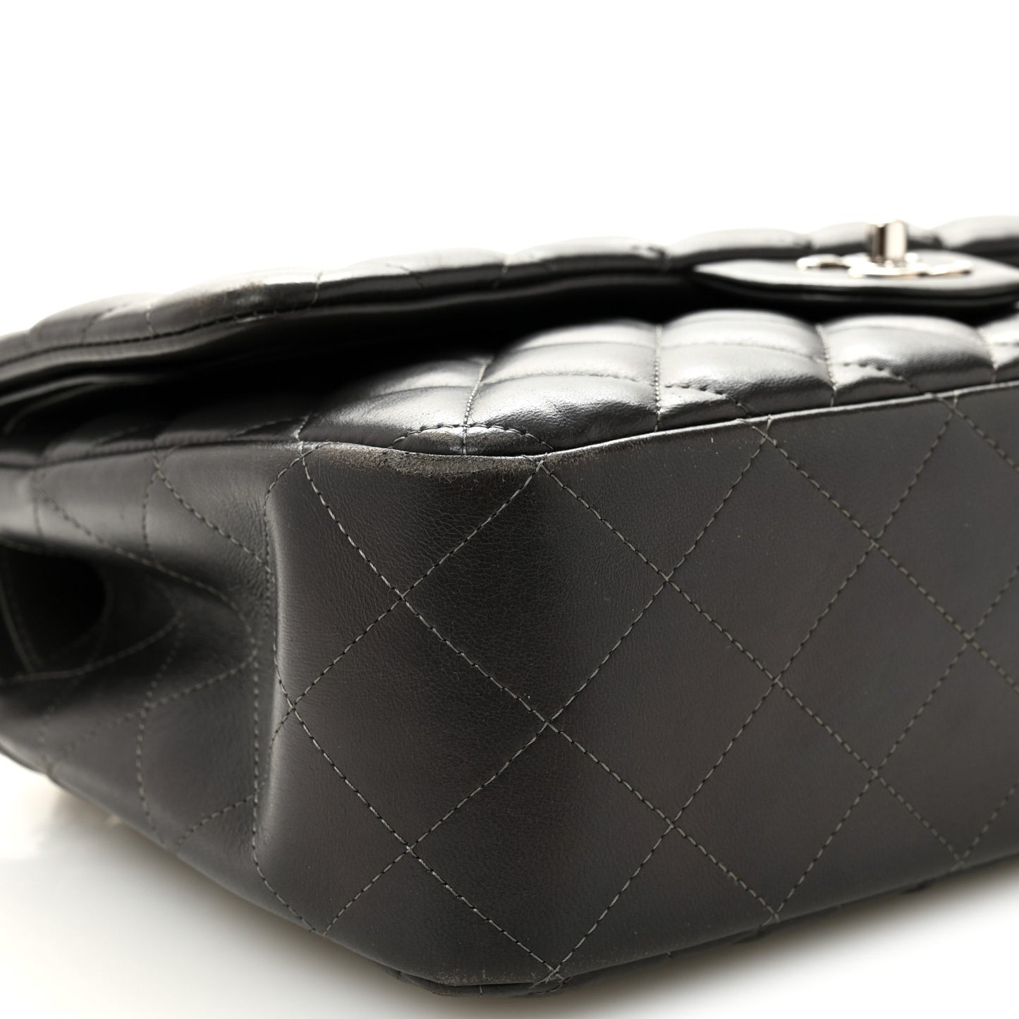 Lambskin Quilted Jumbo Double Flap Dark Grey