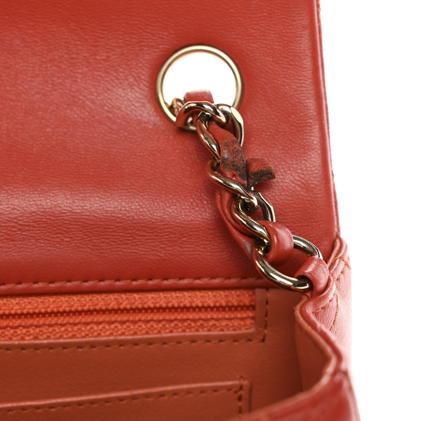Lambskin Quilted Mini Rectangular Flap Orange