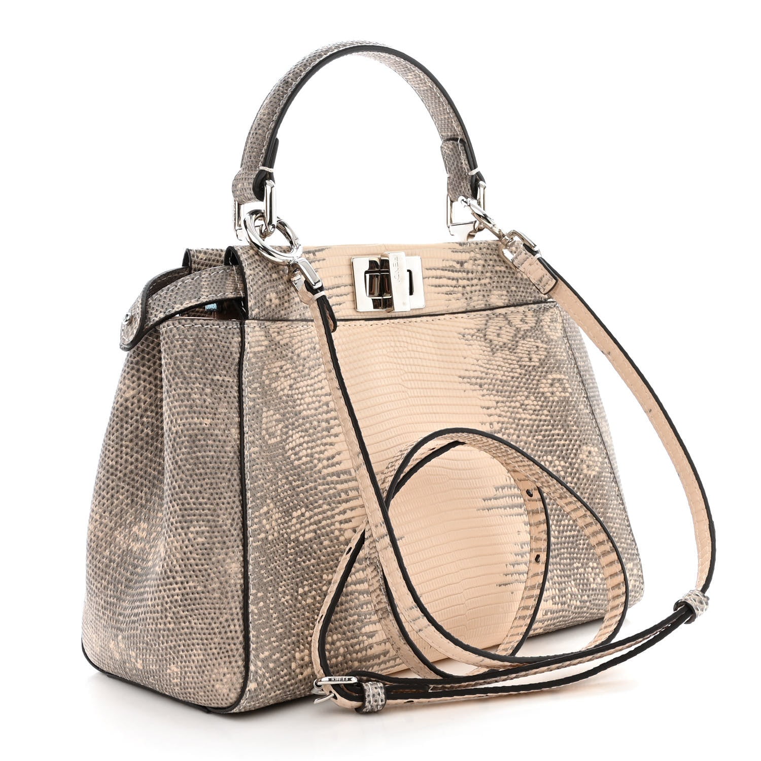 Fendi Lizard Togo Shiny Nappa Mini Peekaboo Iconic Satchel Rosa Skin 3 of 12