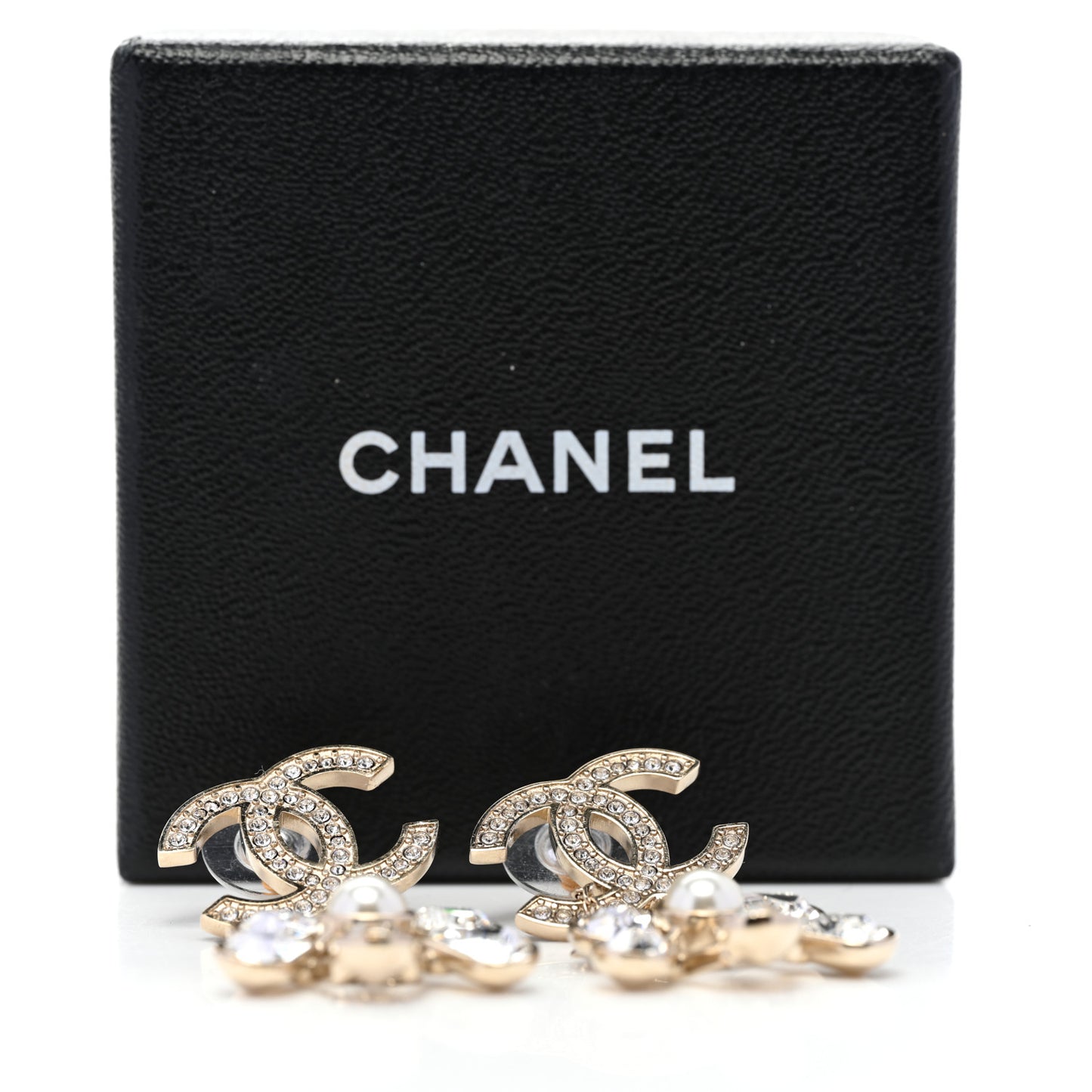 Pearl Crystal CC Drop Earrings Light Gold