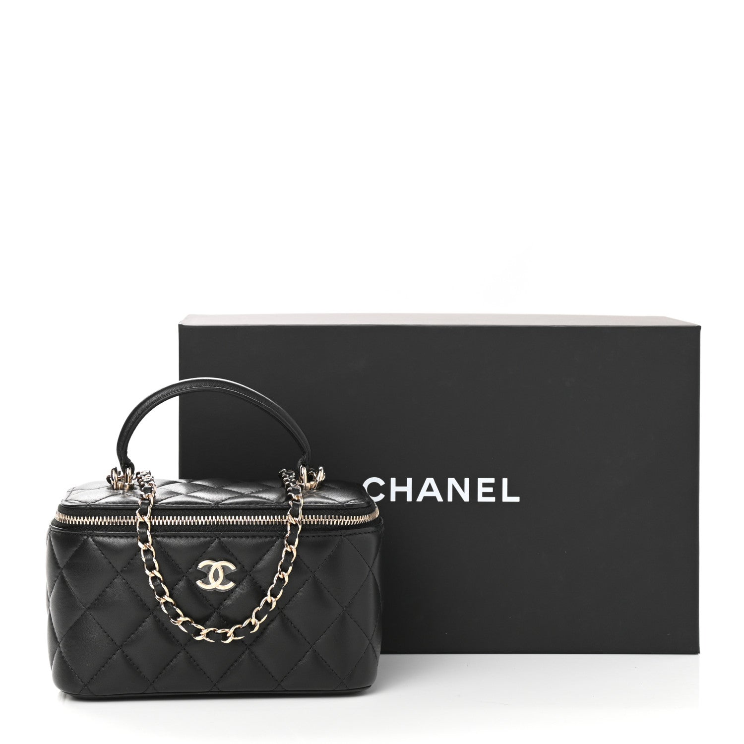 Chanel Lambskin Quilted Small Top Handle Vanity Case With Chain Black 12 of 12