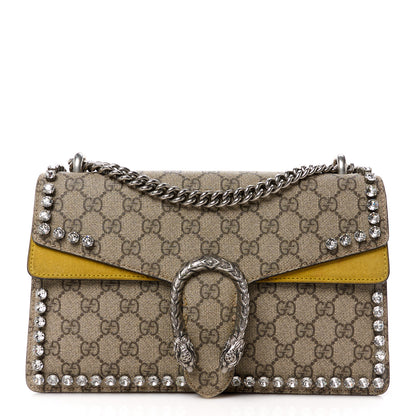 Gucci GG Supreme Monogram Suede Crystal Small Dionysus Shoulder Bag Beige Ebony Yellow 1 of 15