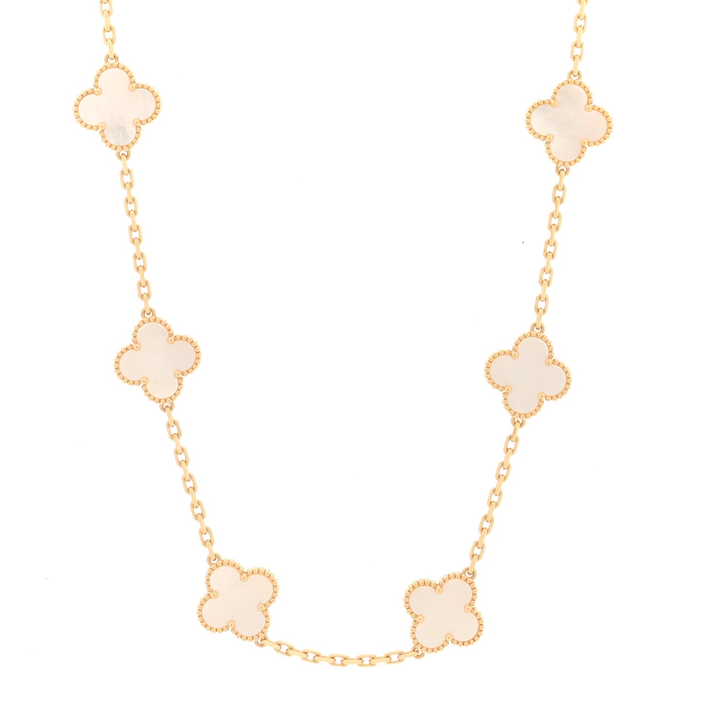 18K Yellow Gold Mother of Pearl 10 Motifs Vintage Alhambra Necklace