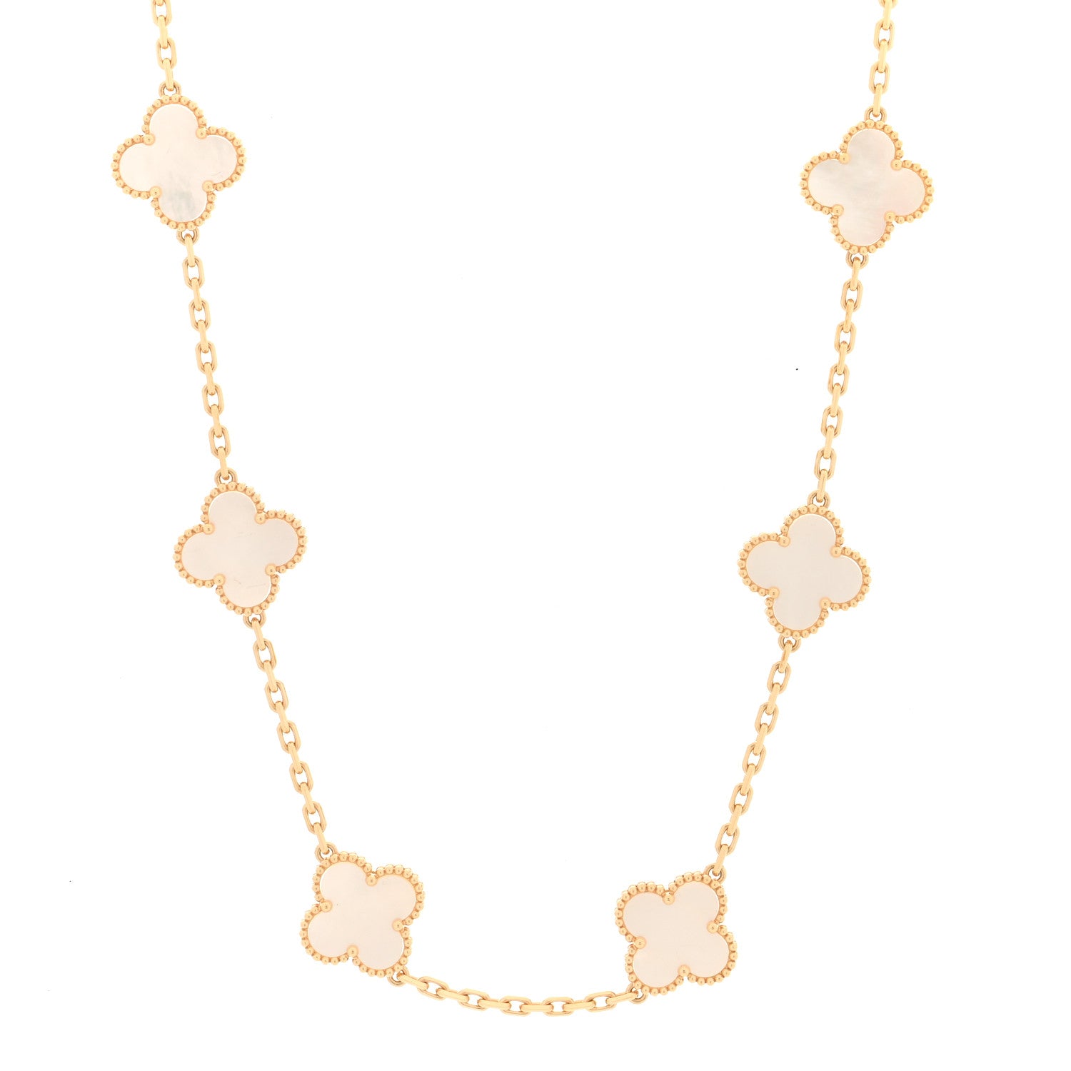 Van Cleef & Arpels 18K Yellow Gold Mother of Pearl 10 Motifs Vintage Alhambra Necklace 1 of 4