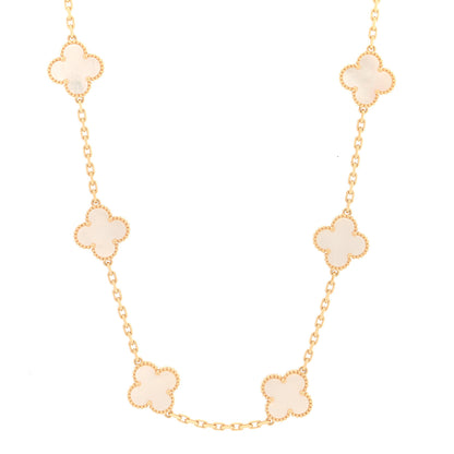 Van Cleef & Arpels 18K Yellow Gold Mother of Pearl 10 Motifs Vintage Alhambra Necklace 1 of 4