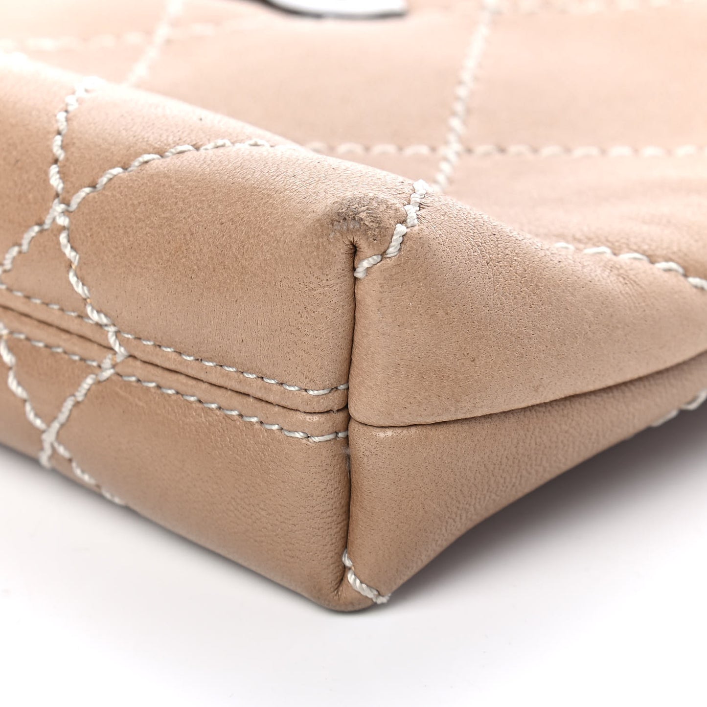 Lambskin Surpique Stitch Pochette Beige