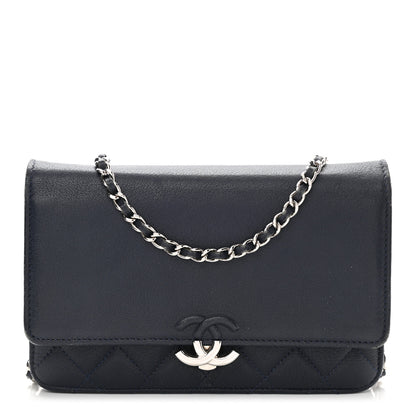 Chanel Grained Calfskin Quilted CC Box Wallet On Chain WOC Navy 1 of 13