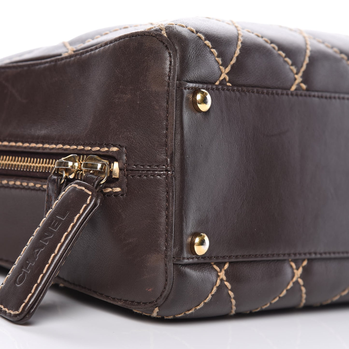Calfskin Wild Stitch Top Handle Bag Brown