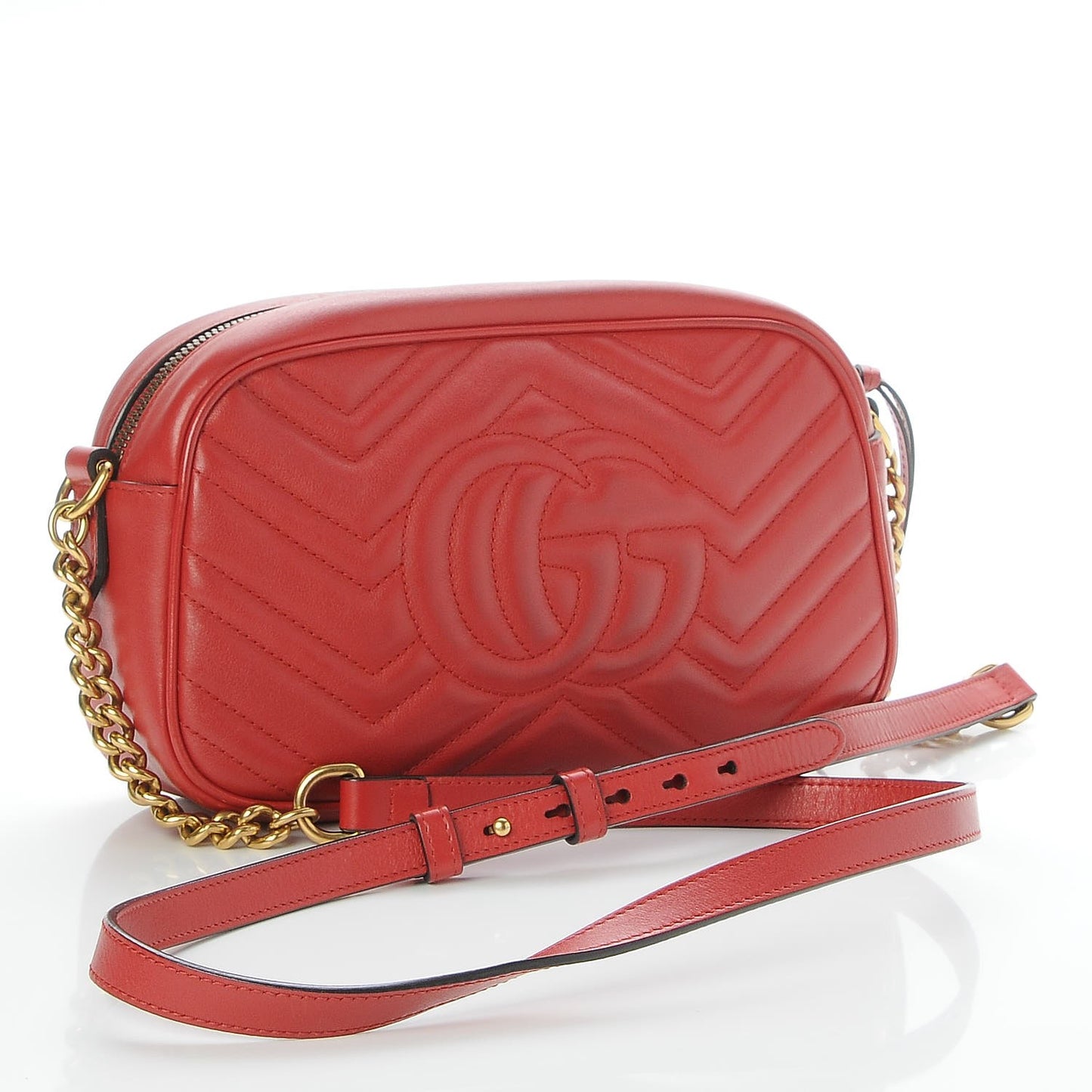 Calfskin Matelasse Small GG Marmont Chain Shoulder Bag Hibiscus Red