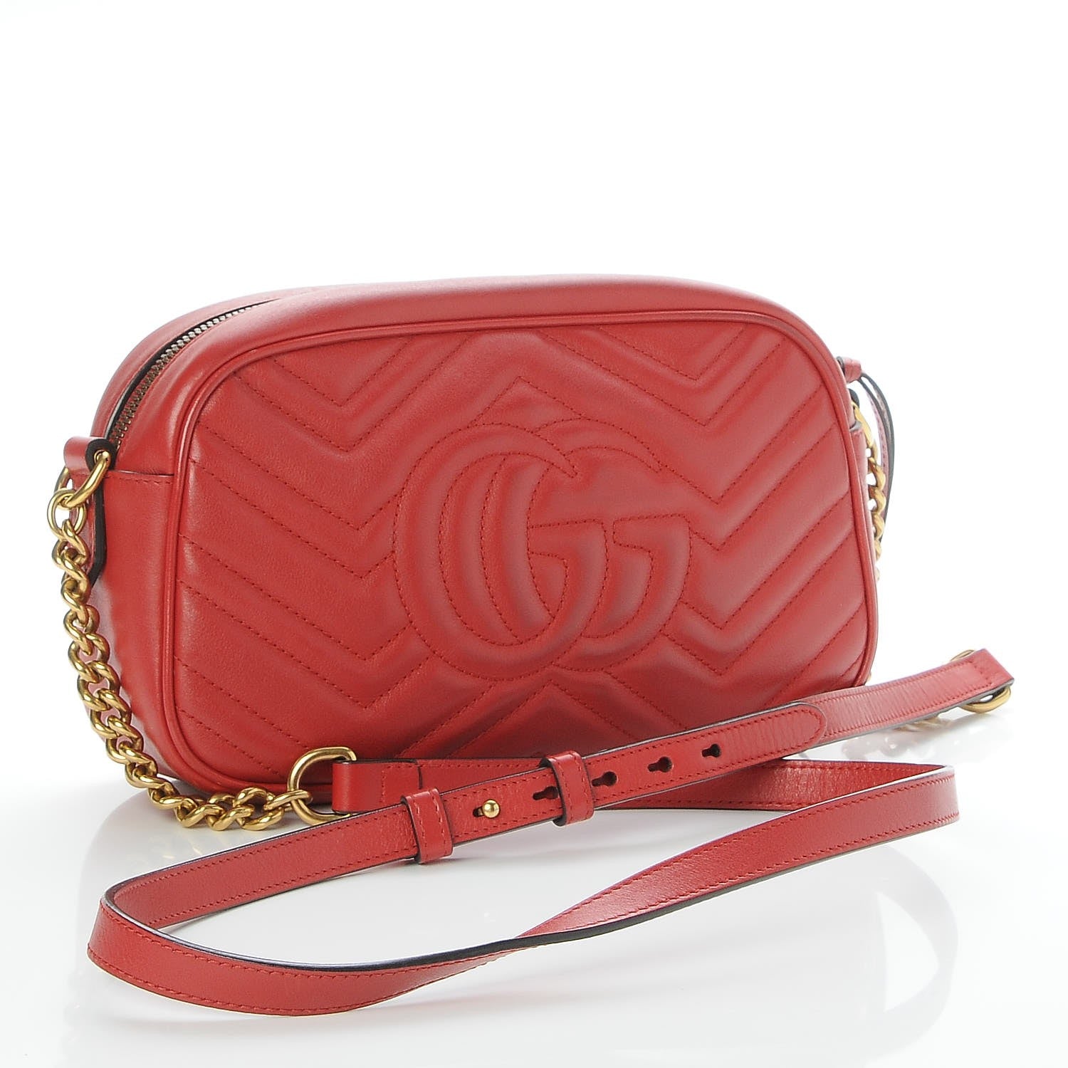 Gucci Calfskin Matelasse Small GG Marmont Chain Shoulder Bag Hibiscus Red 3 of 10