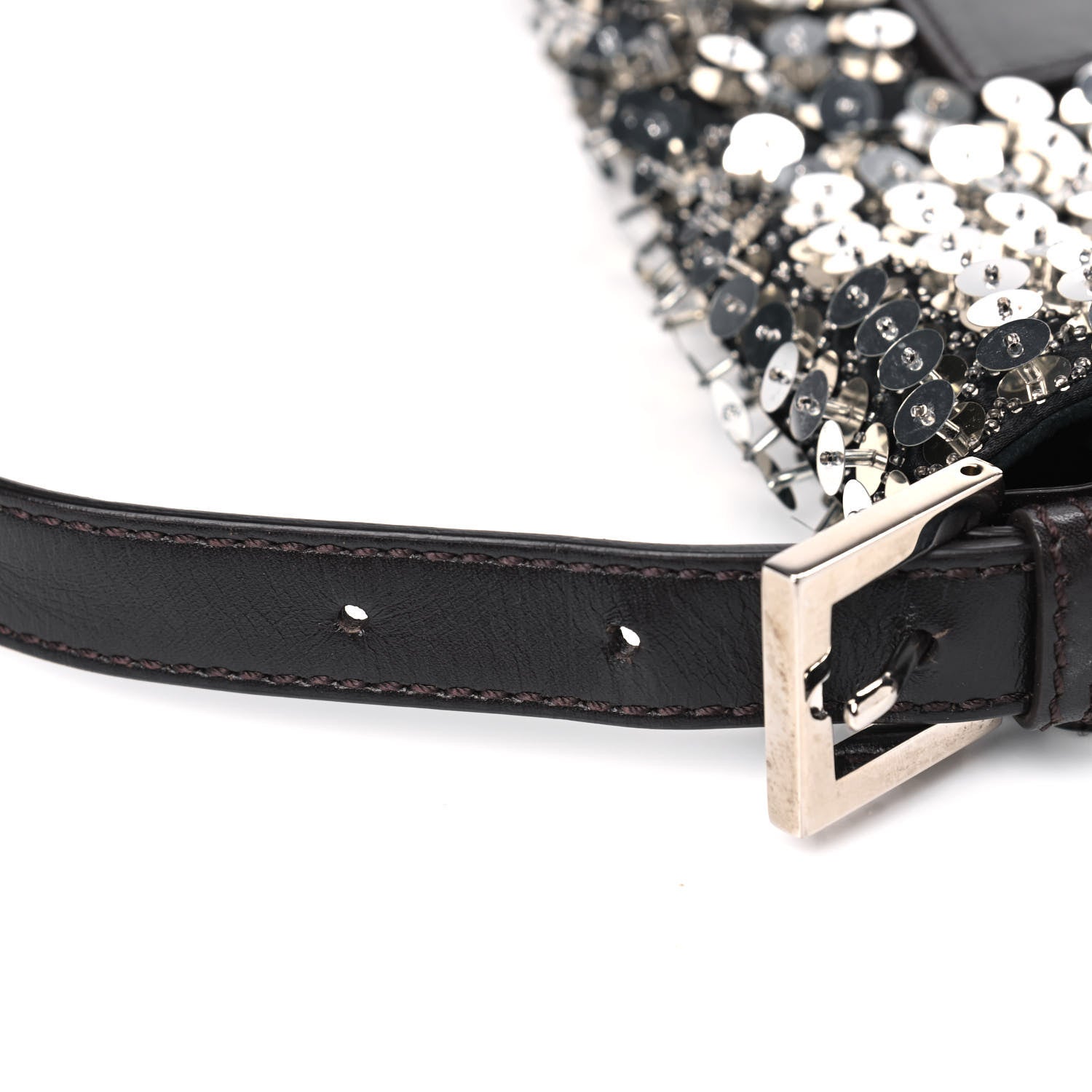 Fendi Sequin Beaded Baguette Silver Dark Brown 9 of 9