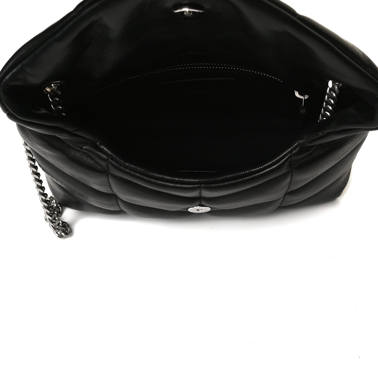 Saint Laurent Lambskin Quilted Toy Loulou Puffer Monogram Chain Satchel Black 4 of 17