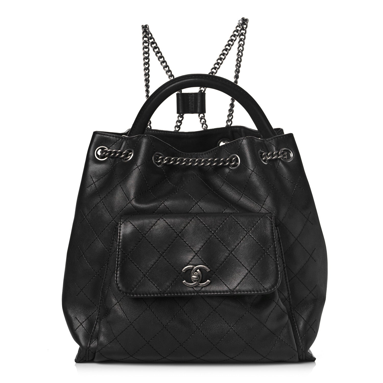 Chanel Calfskin Stitched Large Urban Luxury Drawstring Backpack Black 1 of 11
