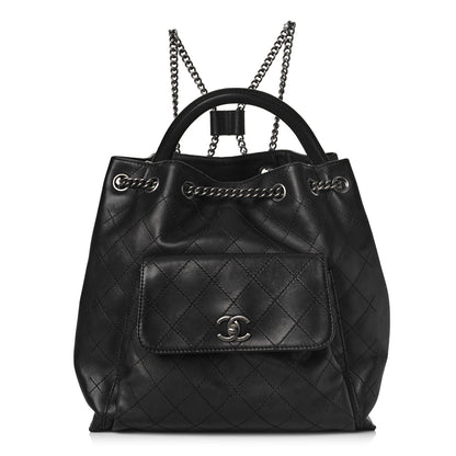 Chanel Calfskin Stitched Large Urban Luxury Drawstring Backpack Black 1 of 11