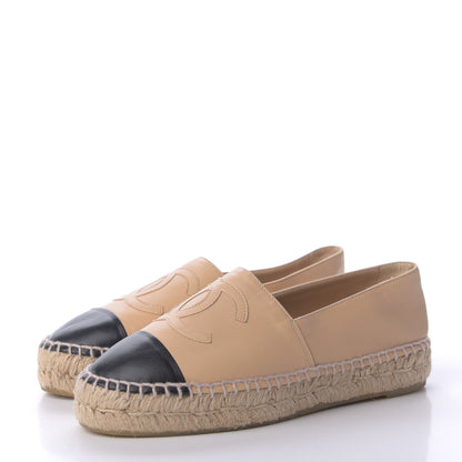 Chanel Lambskin CC Espadrilles 35 Beige Black 3 of 9
