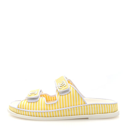Chanel Printed Calfskin Velcro Dad Flat Mules 38 White Yellow 1 of 9