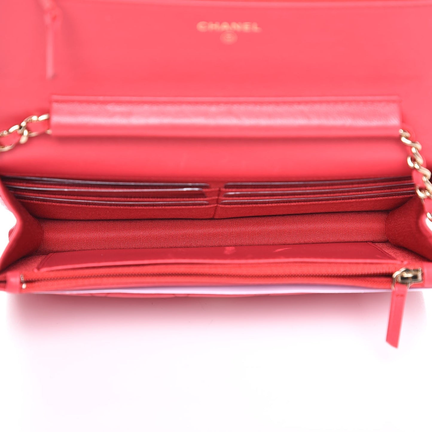 Lambskin Quilted Wallet On Chain WOC Light Red