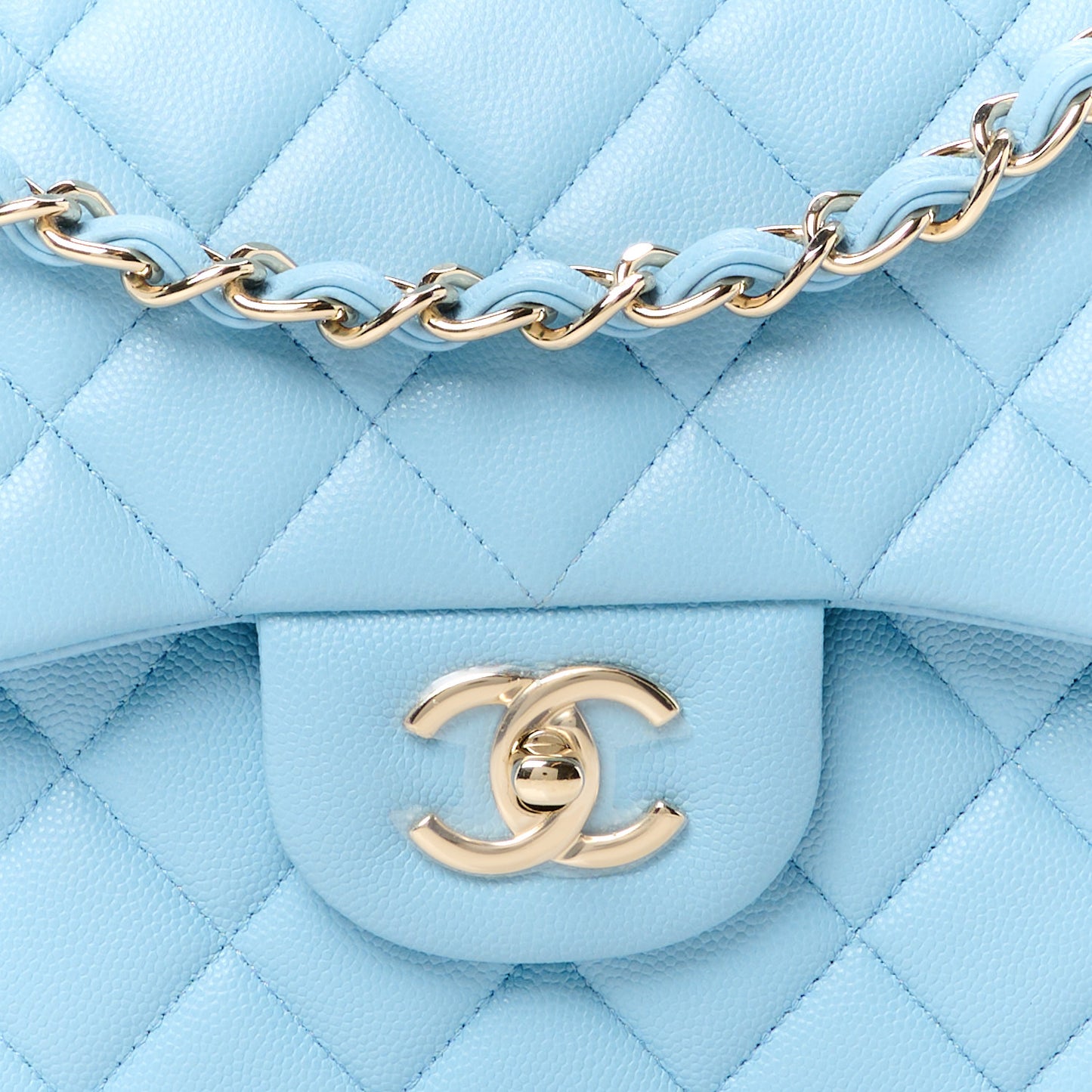 Caviar Quilted Jumbo Double Flap Light Blue