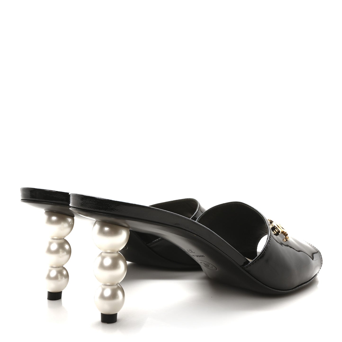Patent Lambskin Pearl Mules 37.5 Black