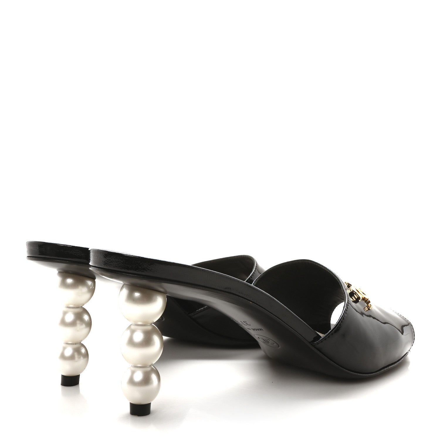 Chanel Patent Lambskin Pearl Mules 37.5 Black 5 of 8