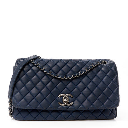 Chanel Iridescent Calfskin Quilted Large New Bubble Flap Navy 1 of 12