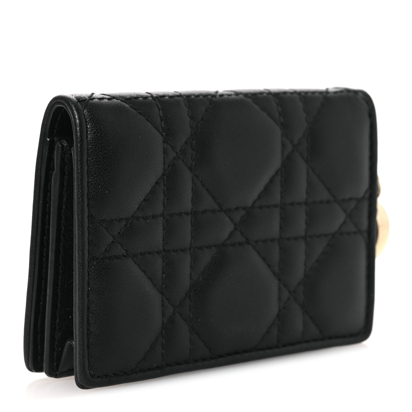Lambskin Cannage Small Lady Dior Flap Card Holder Black