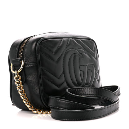 Gucci Calfskin Matelasse Mini GG Marmont Chain Shoulder Bag Black 3 of 12