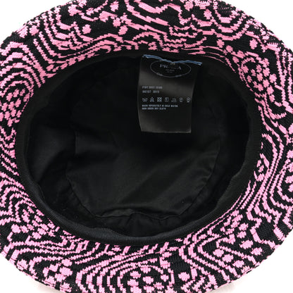 Prada Maglia Jacquard Metal Triangle Logo Womens Bucket Hat M Black Rosa 7 of 8