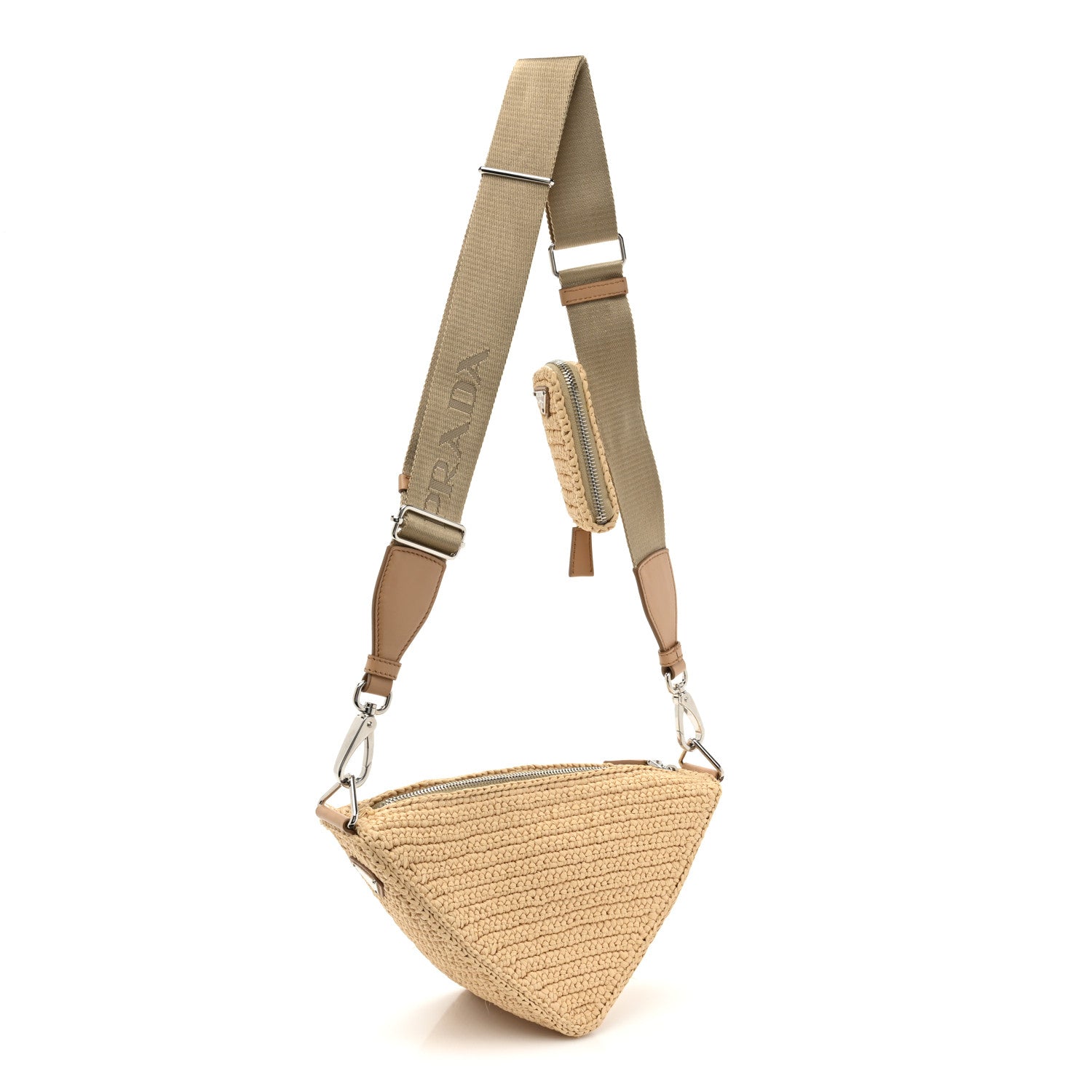 Prada Yarn Raffia Effect Crochet Triangle Shoulder Bag Naturale 3 of 12