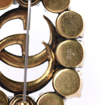 Gucci Metal Crystal Double G Brooch Aged Gold 3 of 3