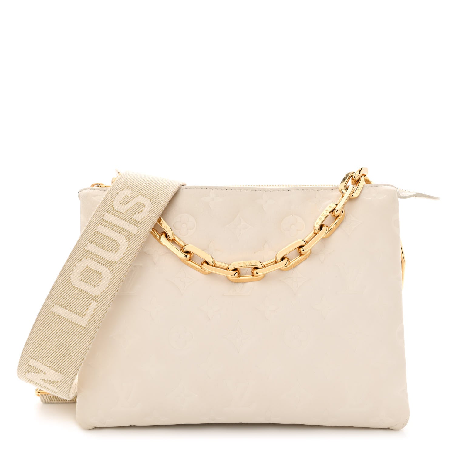Louis Vuitton Lambskin Embossed Monogram Coussin PM Cream 1 of 9