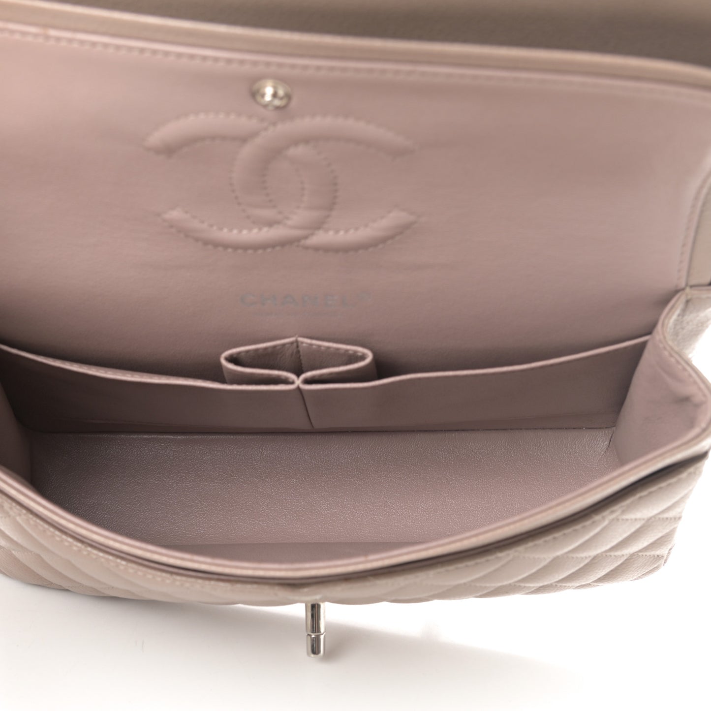 Caviar Quilted Medium Double Flap Taupe
