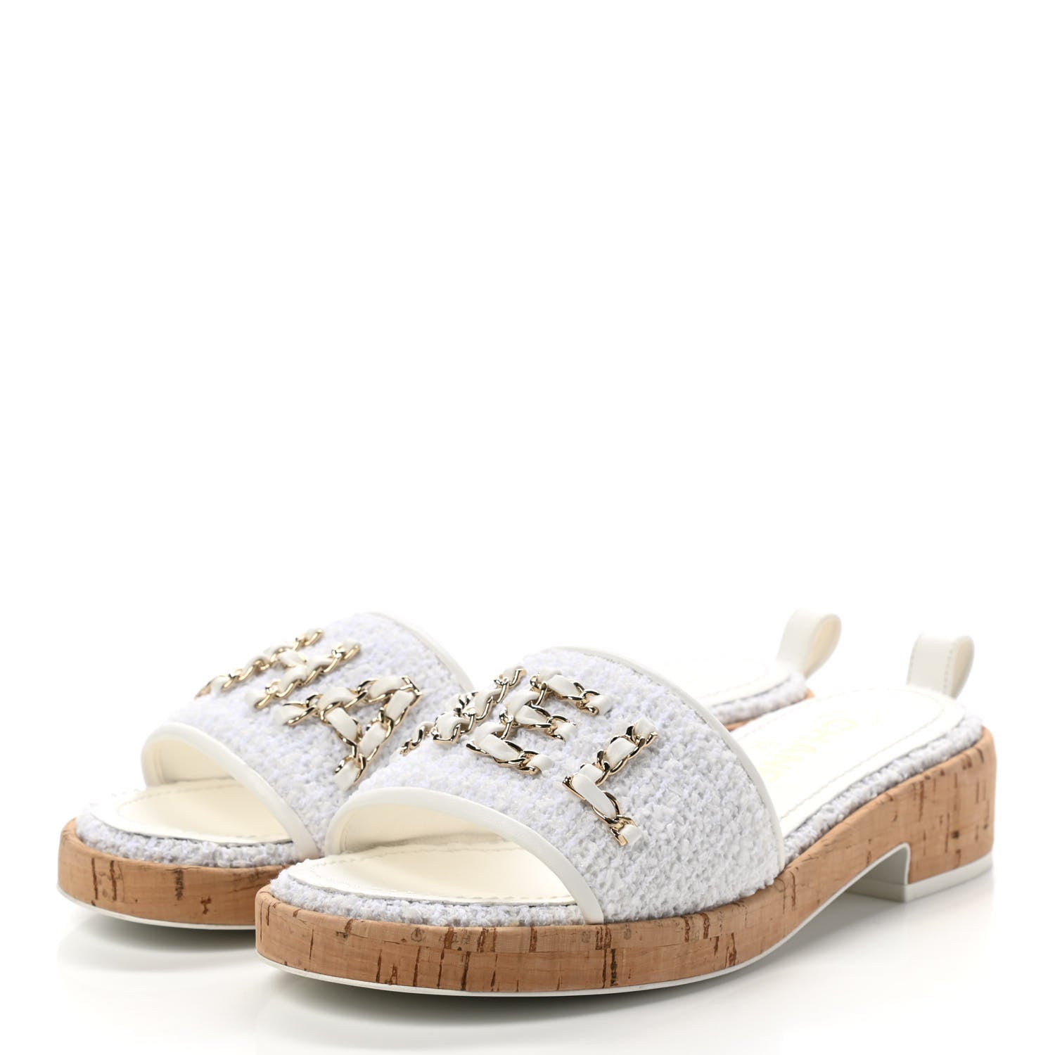 Chanel Tweed Cork CC Chain Mule Sandal 35.5 White 3 of 8