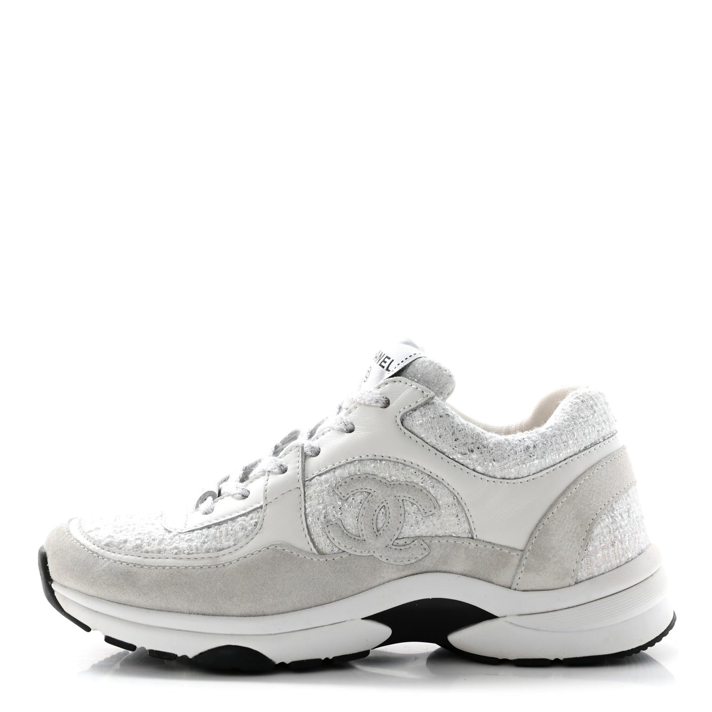 Painted Iridescent Cotton Tweed Suede Calfskin Womens CC Sneakers 37 White Silver Multicolor