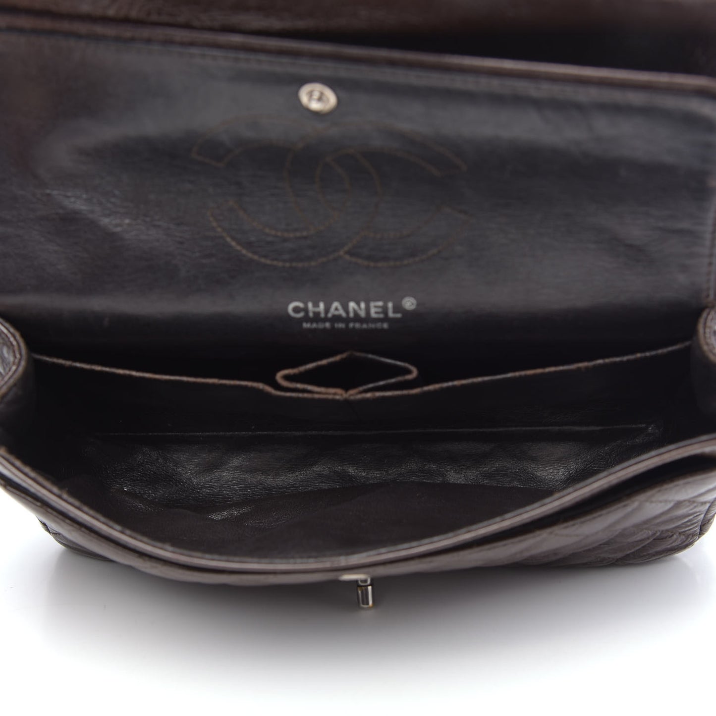 Crinkled Patent Quilted Medium Double Flap Brown