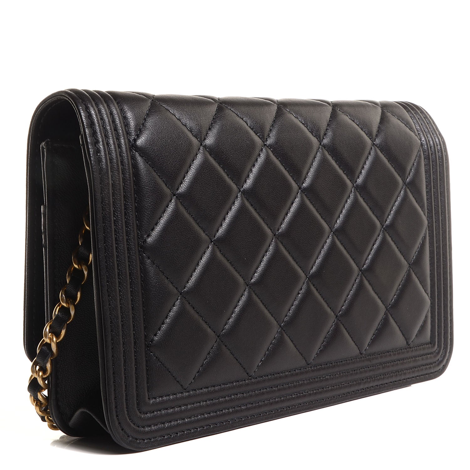 Chanel Lambskin Quilted Boy Wallet On Chain WOC Black 3 of 9