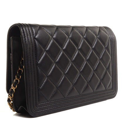 Chanel Lambskin Quilted Boy Wallet On Chain WOC Black 3 of 9