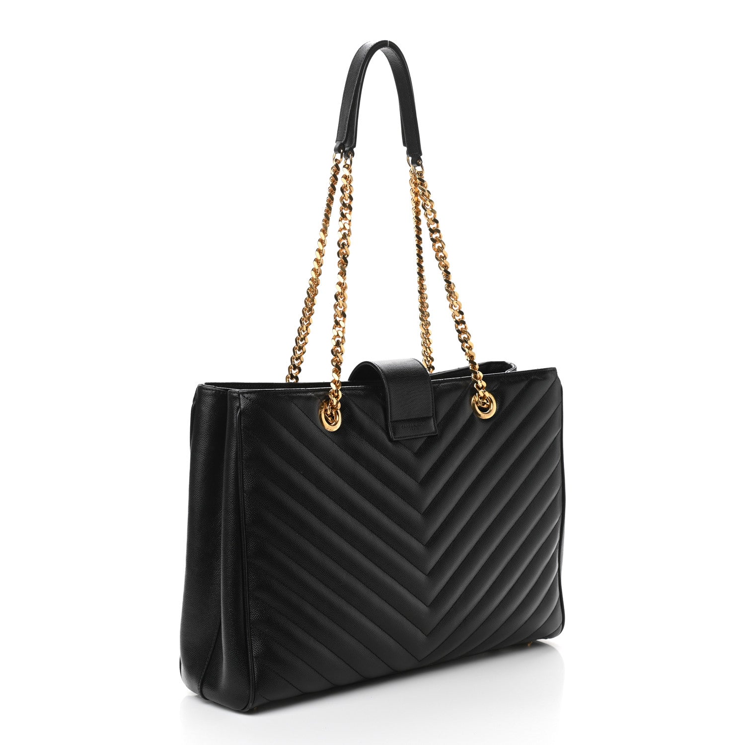 Saint Laurent Grain De Poudre Matelasse Chevron Monogram Shopping Bag Black 3 of 10