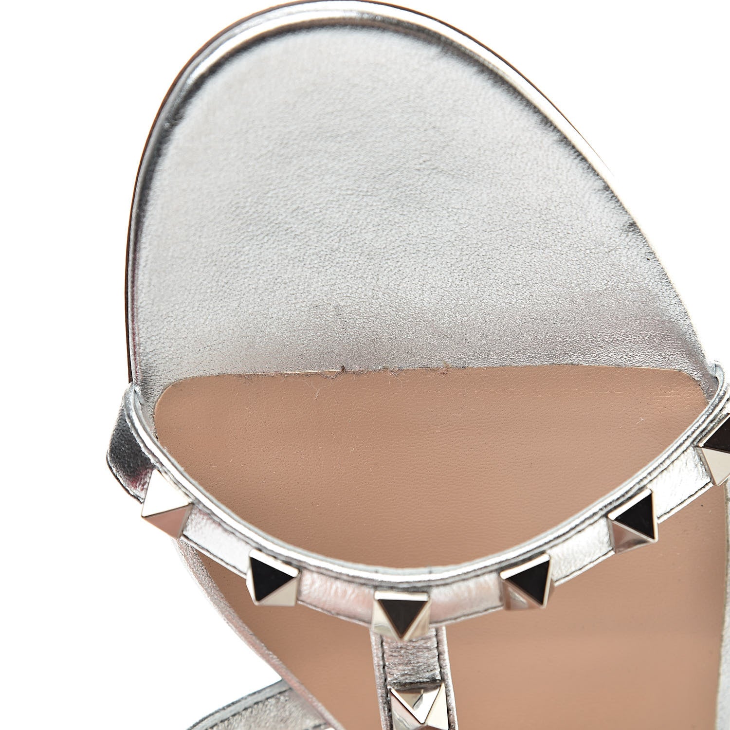 Valentino Garavani Metallic Nappa Rockstud Caged Flat Slide Sandals 38 Silver 8 of 9