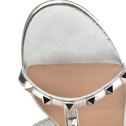 Valentino Garavani Metallic Nappa Rockstud Caged Flat Slide Sandals 38 Silver 8 of 9
