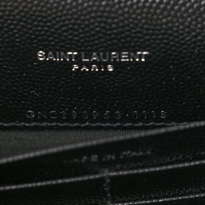 Saint Laurent Grain De Poudre Matelasse Chevron Monogram Envelope Chain Wallet Black 7 of 10
